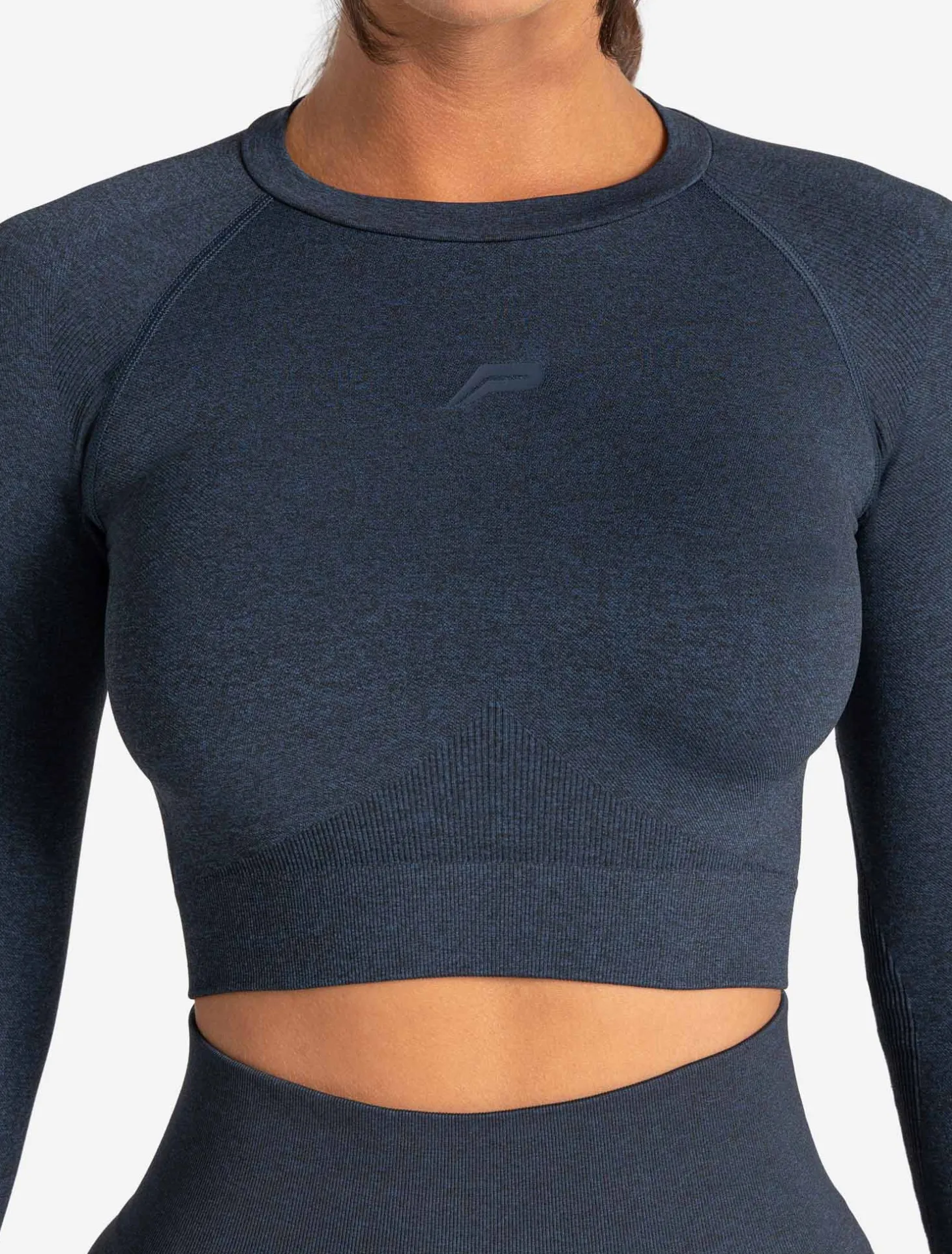 Core Seamless Long Sleeve Crop Top Navy Marl