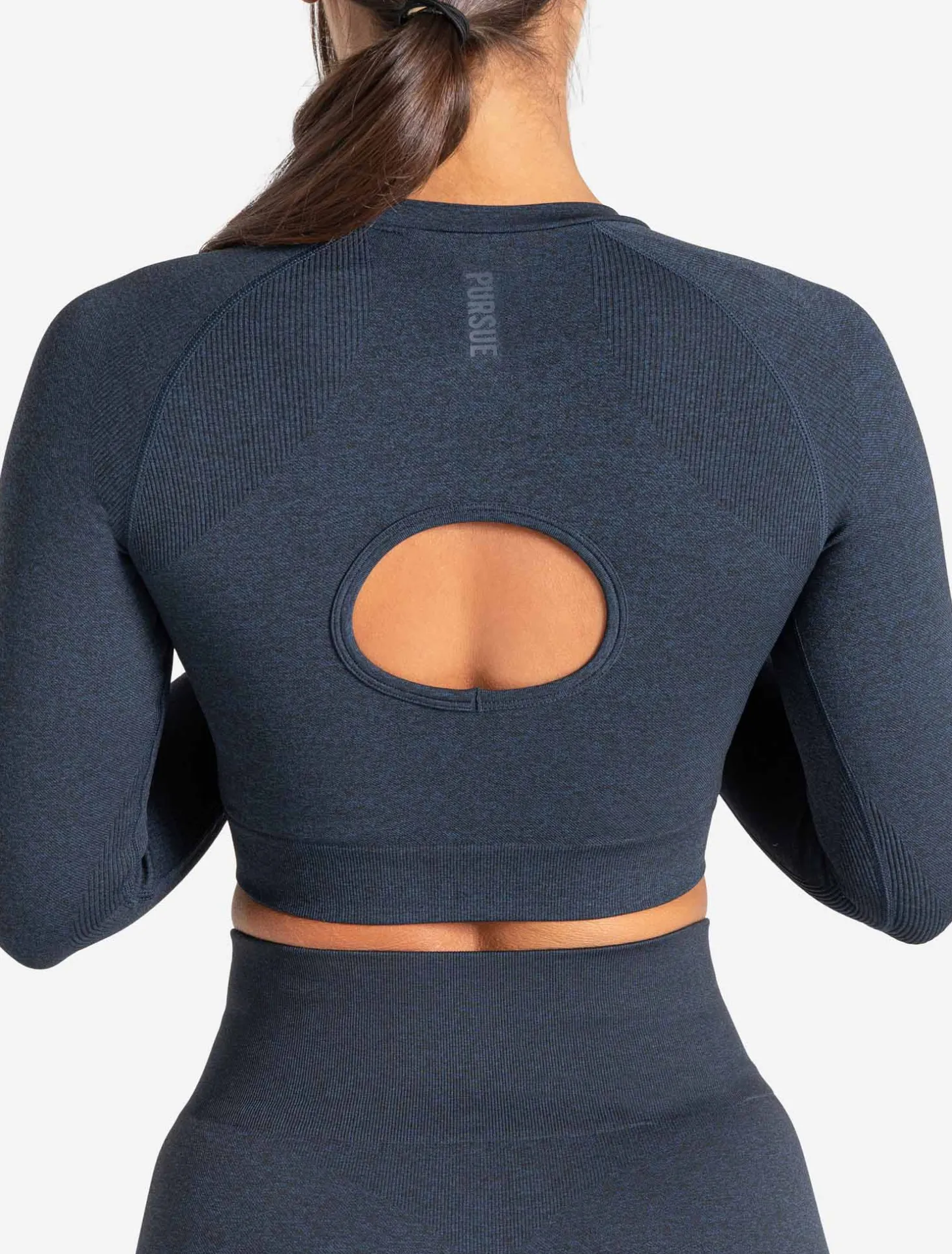 Core Seamless Long Sleeve Crop Top Navy Marl