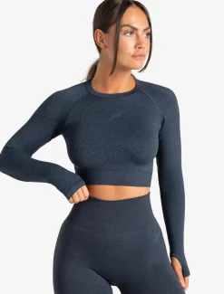 Core Seamless Long Sleeve Crop Top Navy Marl
