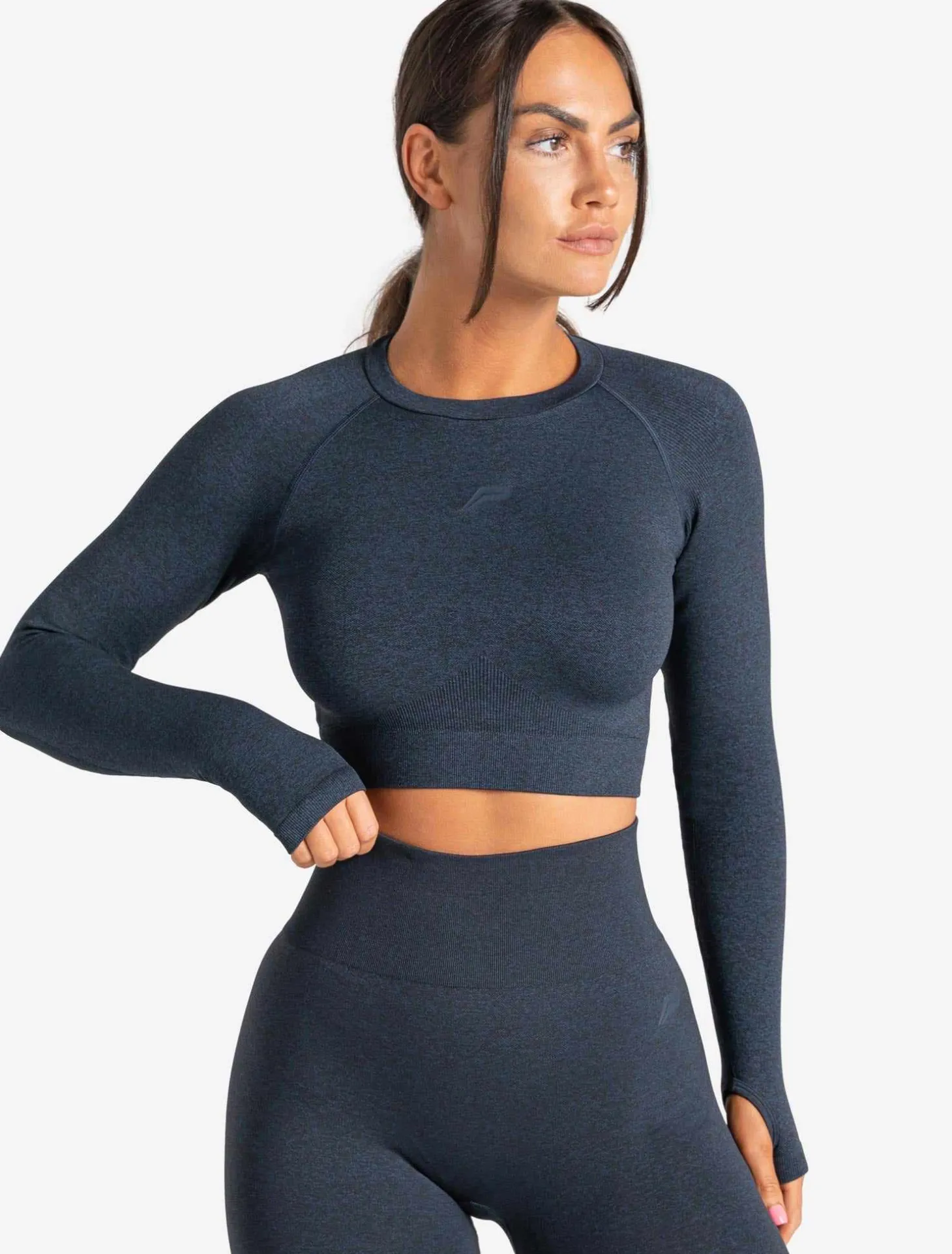 Core Seamless Long Sleeve Crop Top Navy Marl