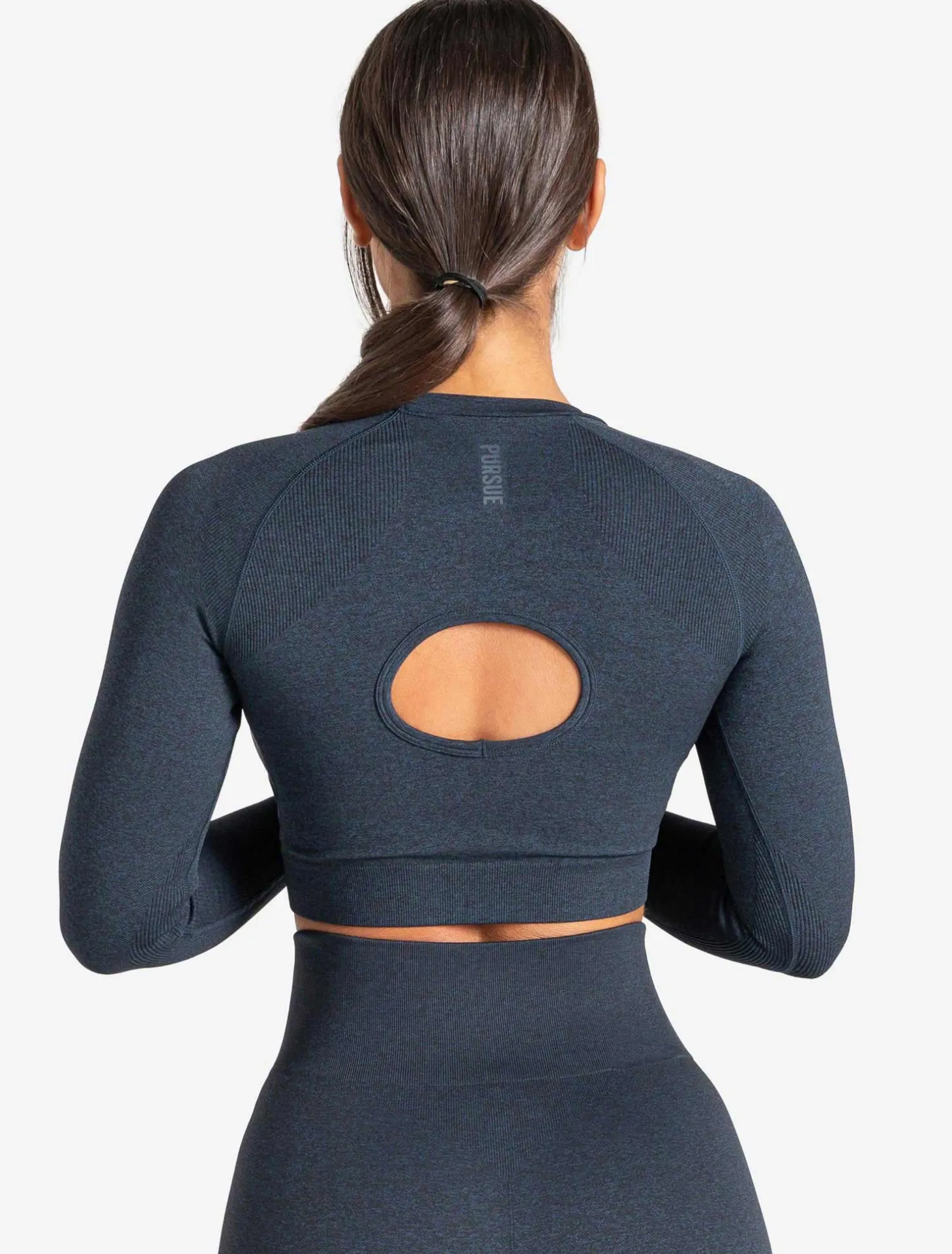 Core Seamless Long Sleeve Crop Top Navy Marl