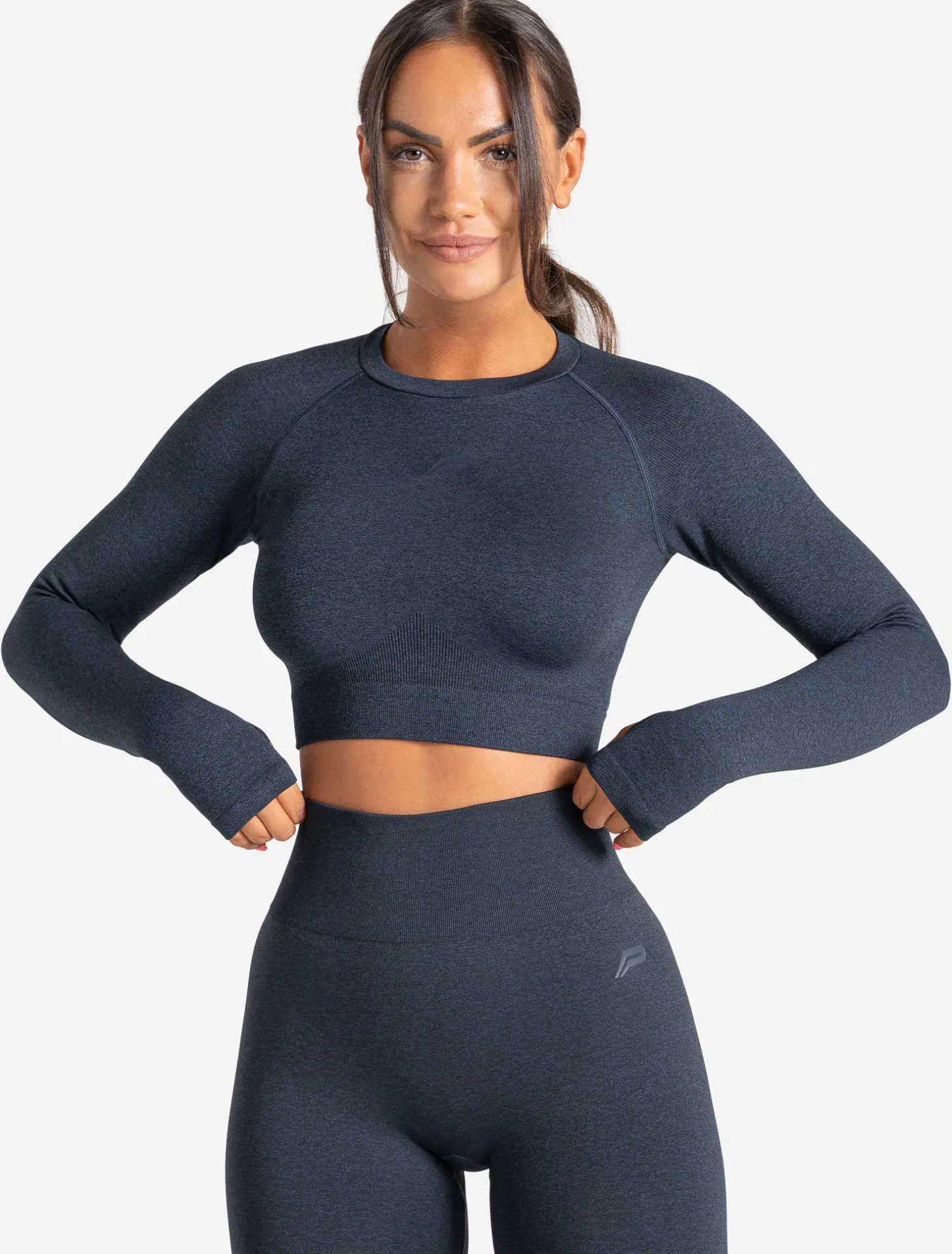 Core Seamless Long Sleeve Crop Top Navy Marl