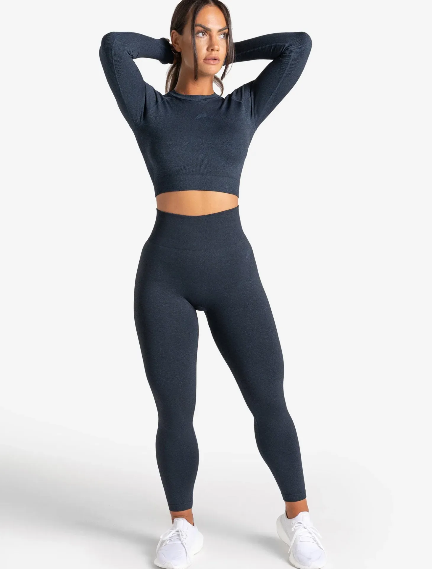 Core Seamless Long Sleeve Crop Top Navy Marl
