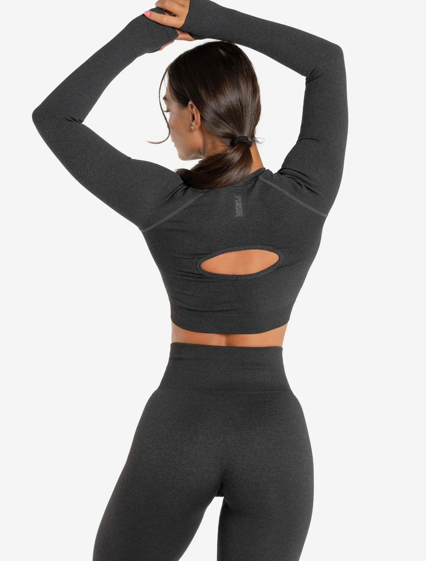 Core Seamless Long Sleeve Crop Top Black Marl