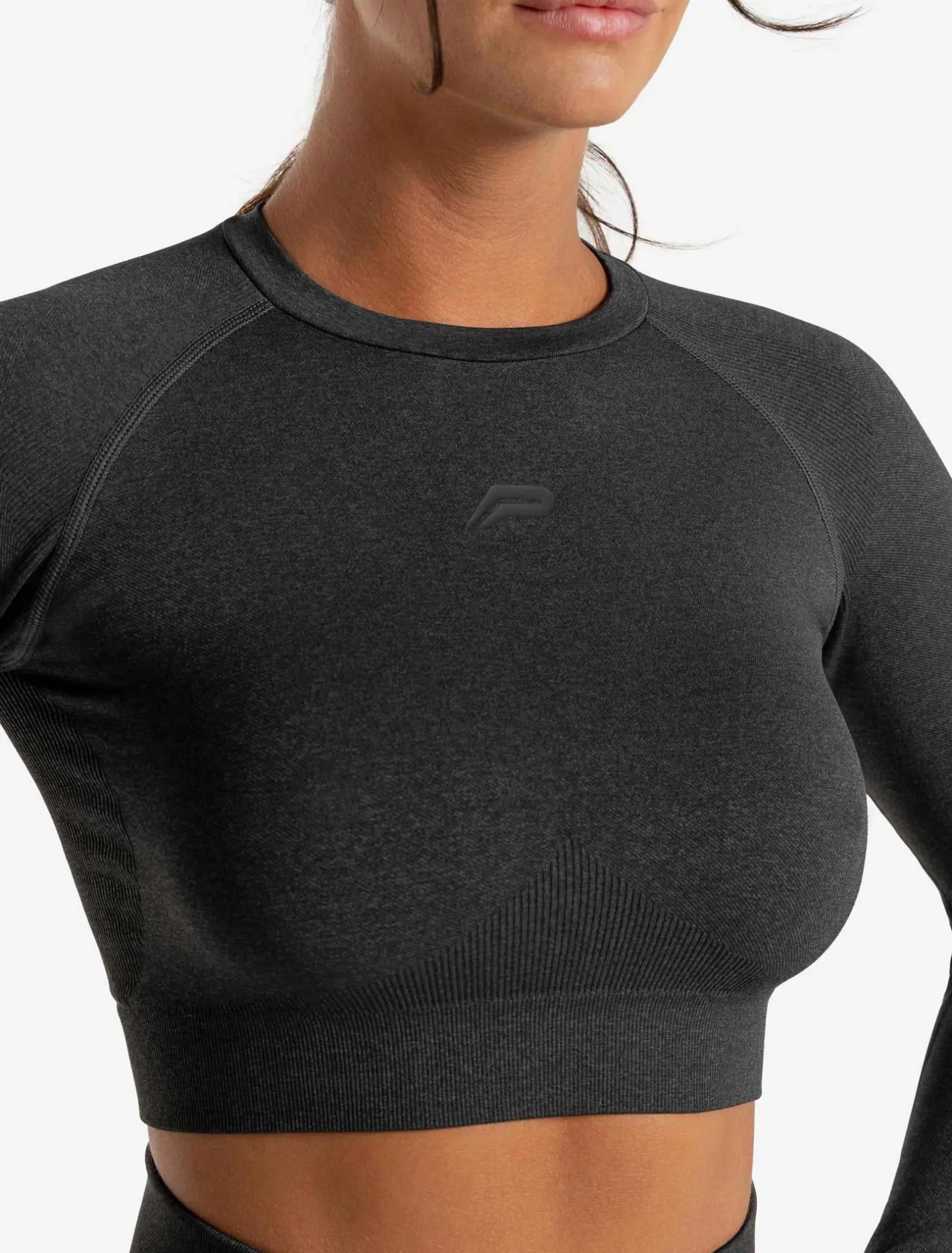 Core Seamless Long Sleeve Crop Top Black Marl