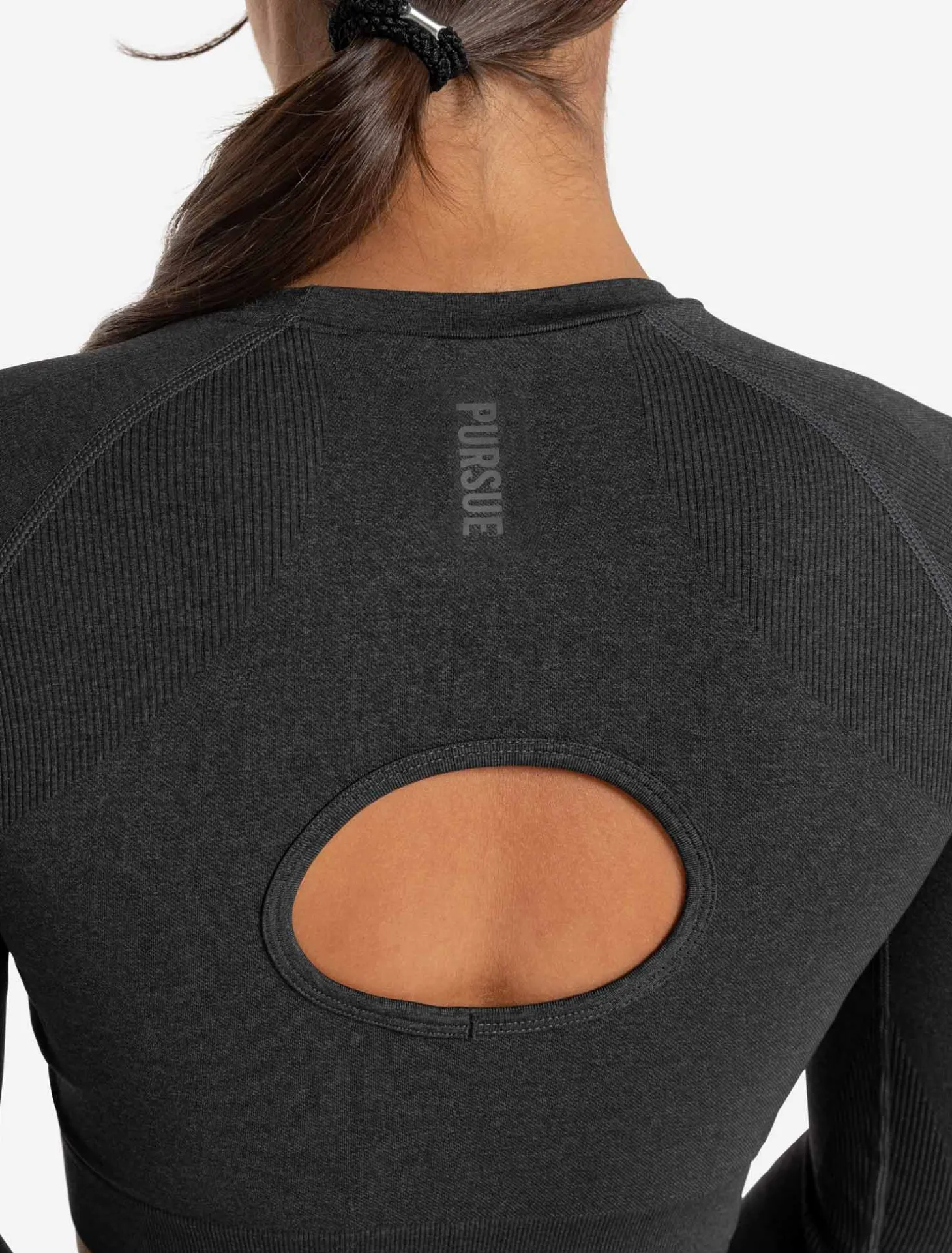 Core Seamless Long Sleeve Crop Top Black Marl