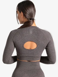 Core Seamless Long Sleeve Crop Top Brown Marl
