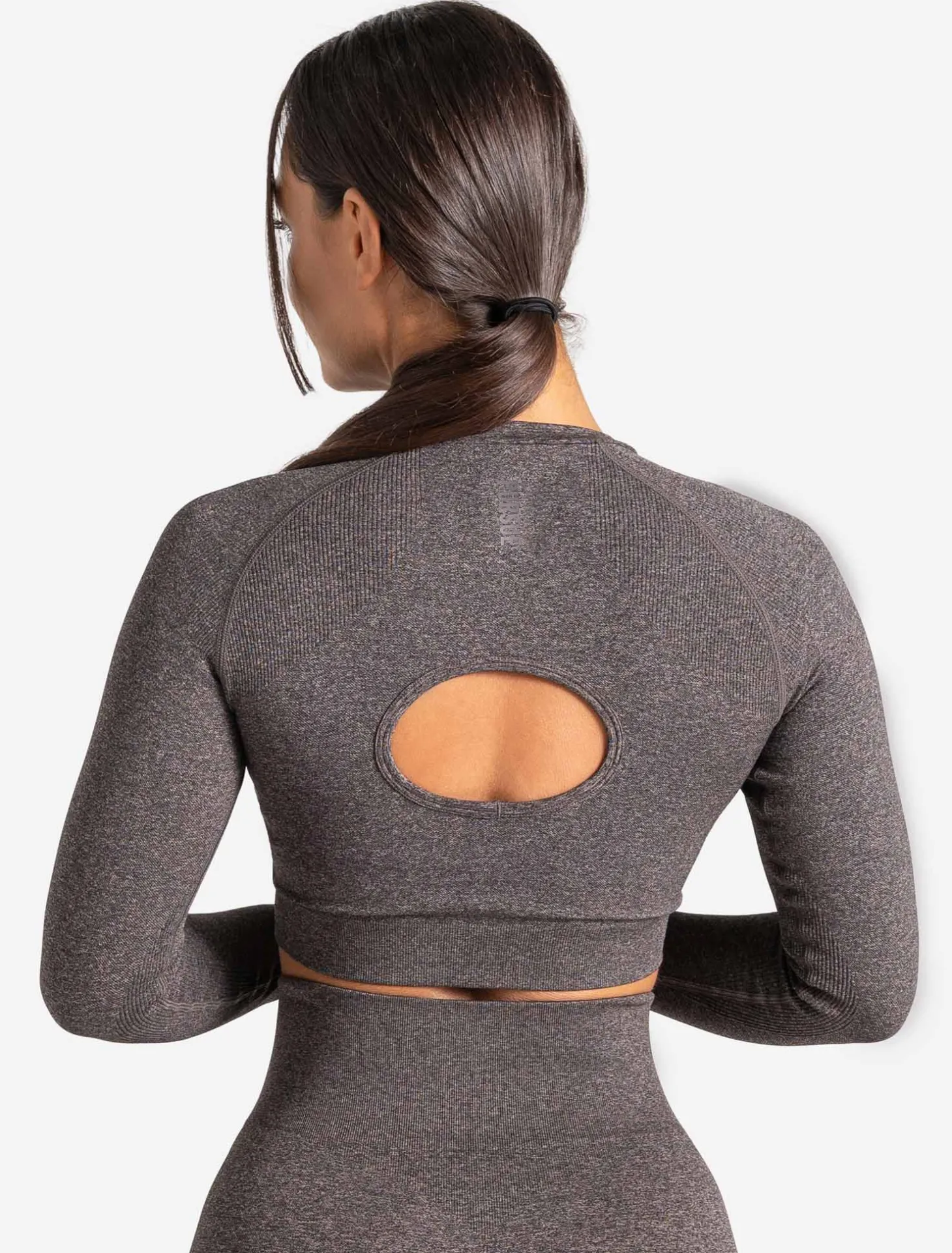 Core Seamless Long Sleeve Crop Top Brown Marl