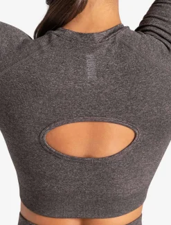 Core Seamless Long Sleeve Crop Top Brown Marl