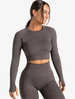Core Seamless Long Sleeve Crop Top Brown Marl