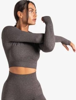 Core Seamless Long Sleeve Crop Top Brown Marl