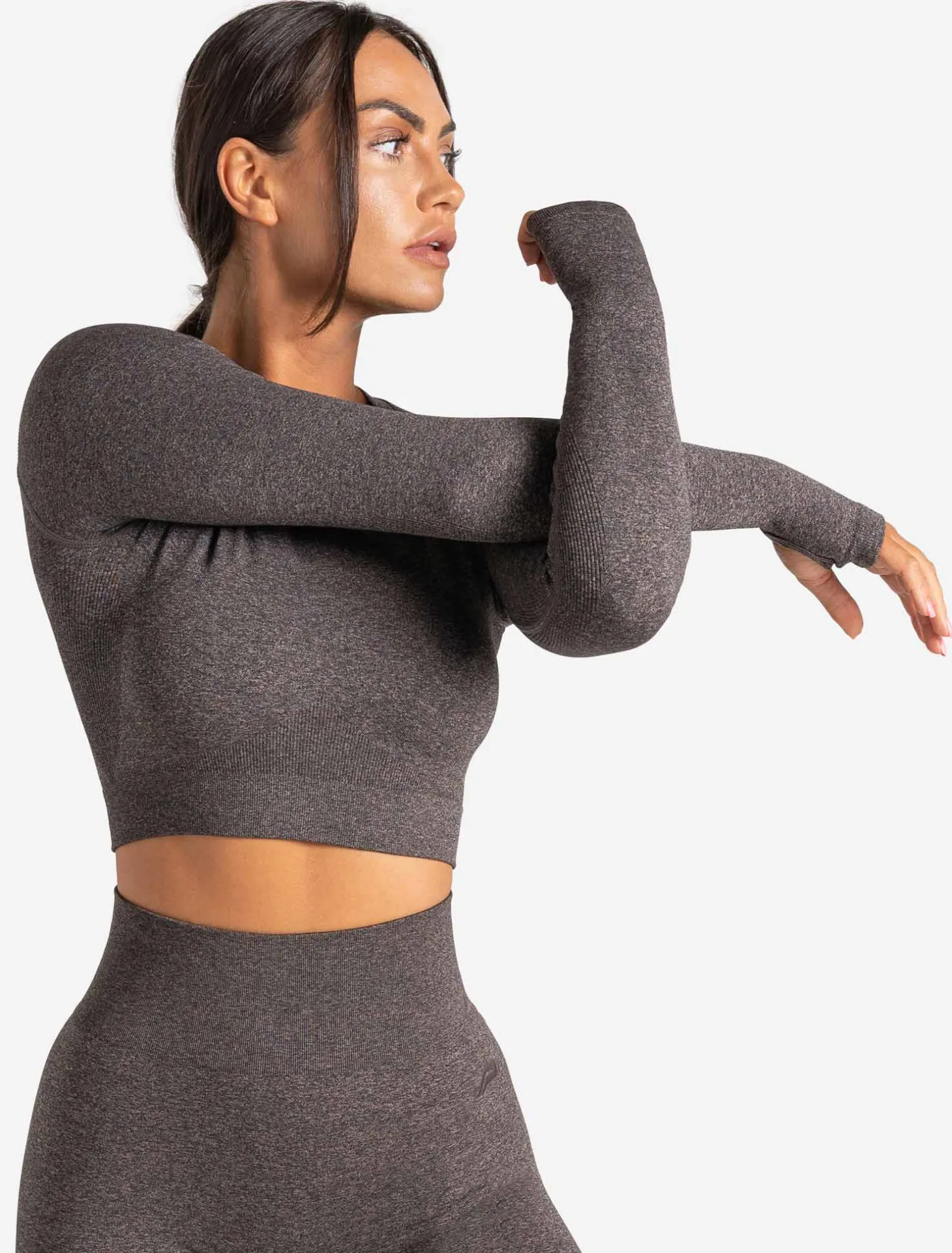 Core Seamless Long Sleeve Crop Top Brown Marl