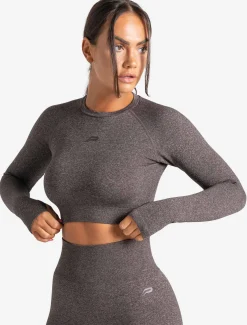 Core Seamless Long Sleeve Crop Top Brown Marl