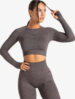 Core Seamless Long Sleeve Crop Top Brown Marl