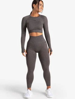 Core Seamless Long Sleeve Crop Top Brown Marl
