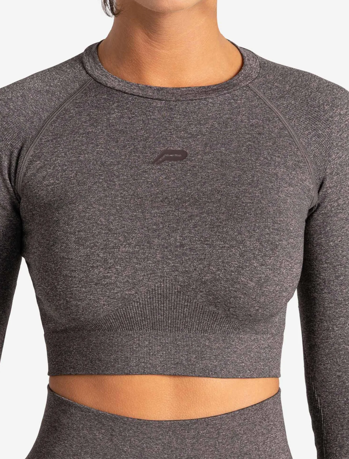 Core Seamless Long Sleeve Crop Top Brown Marl