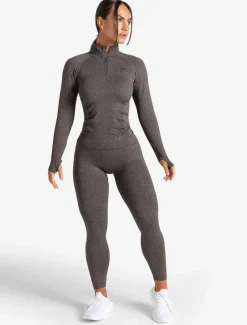 Core Seamless 1/4 Zip Brown Marl