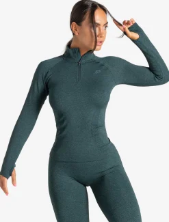 Core Seamless 1/4 Zip Teal Marl
