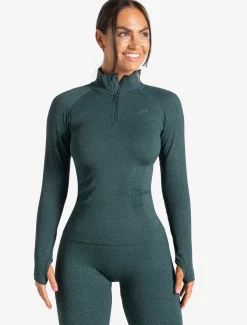 Core Seamless 1/4 Zip Teal Marl