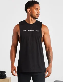 Graphic Drop Arm Tank Black