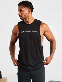 Graphic Drop Arm Tank Black