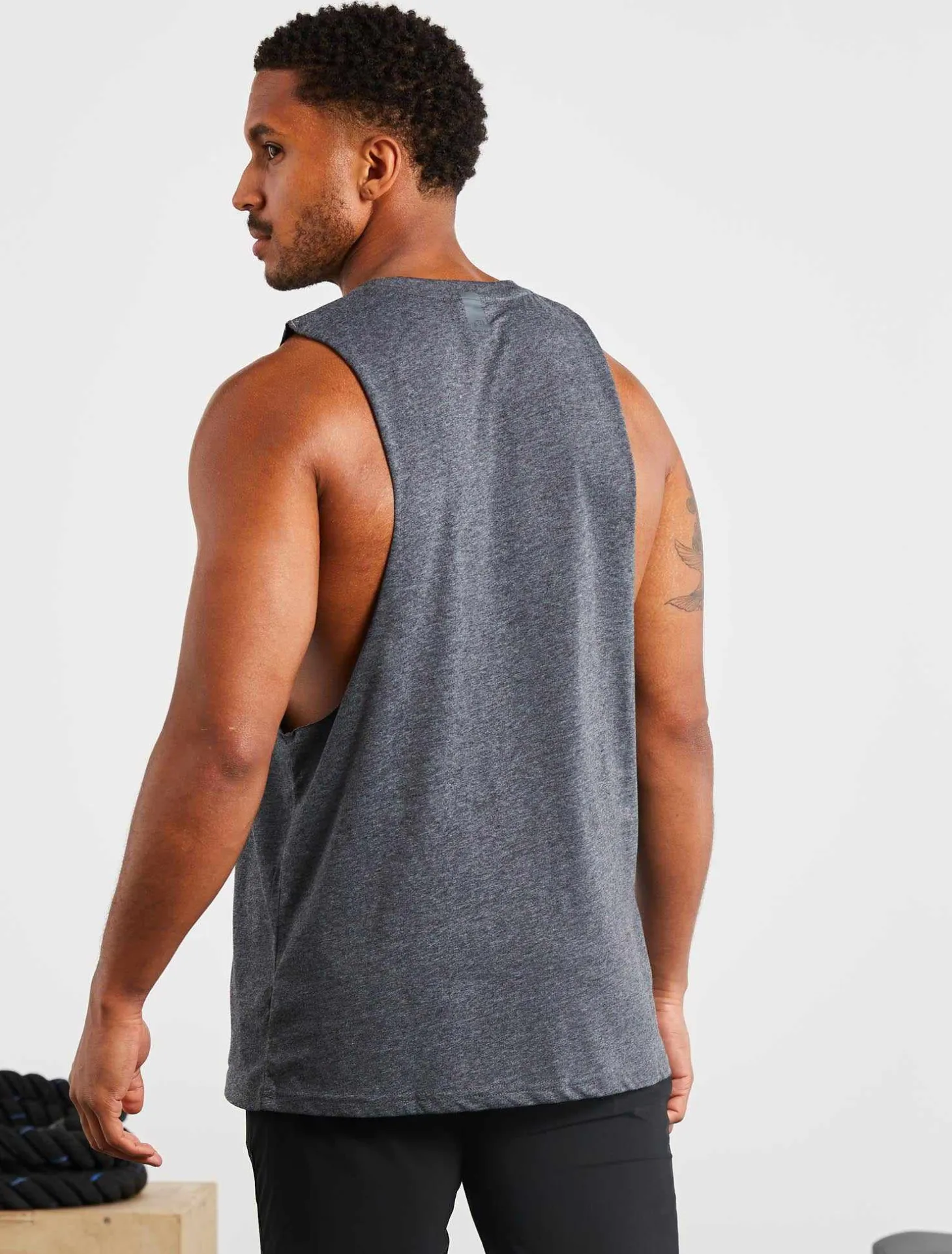 Graphic Drop Arm Tank Charcoal Marl