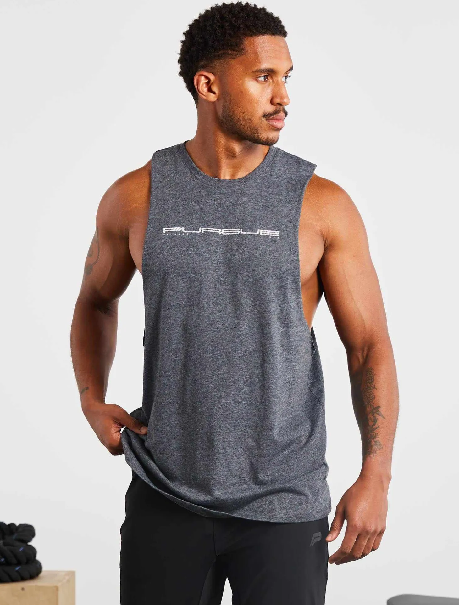 Graphic Drop Arm Tank Charcoal Marl