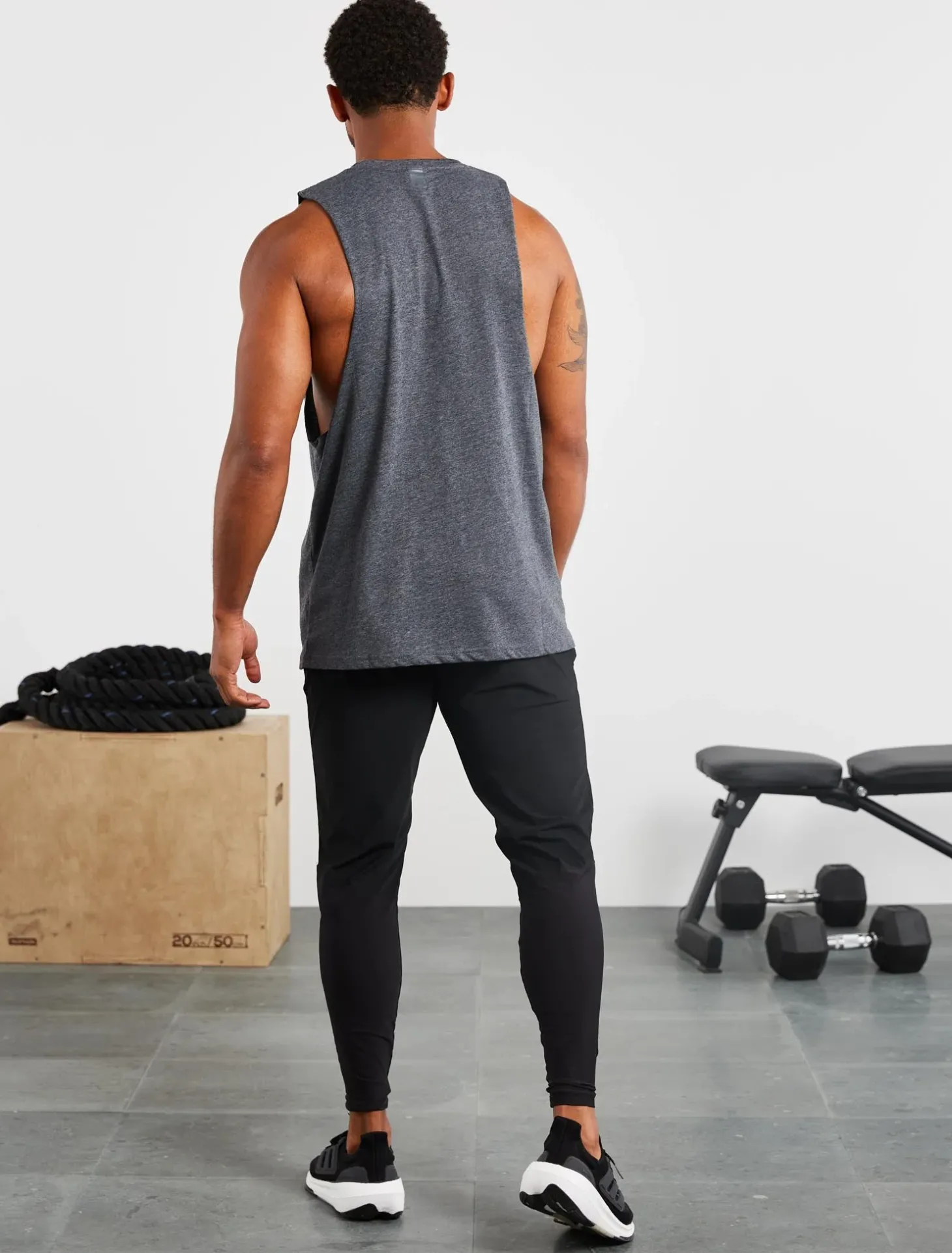 Graphic Drop Arm Tank Charcoal Marl