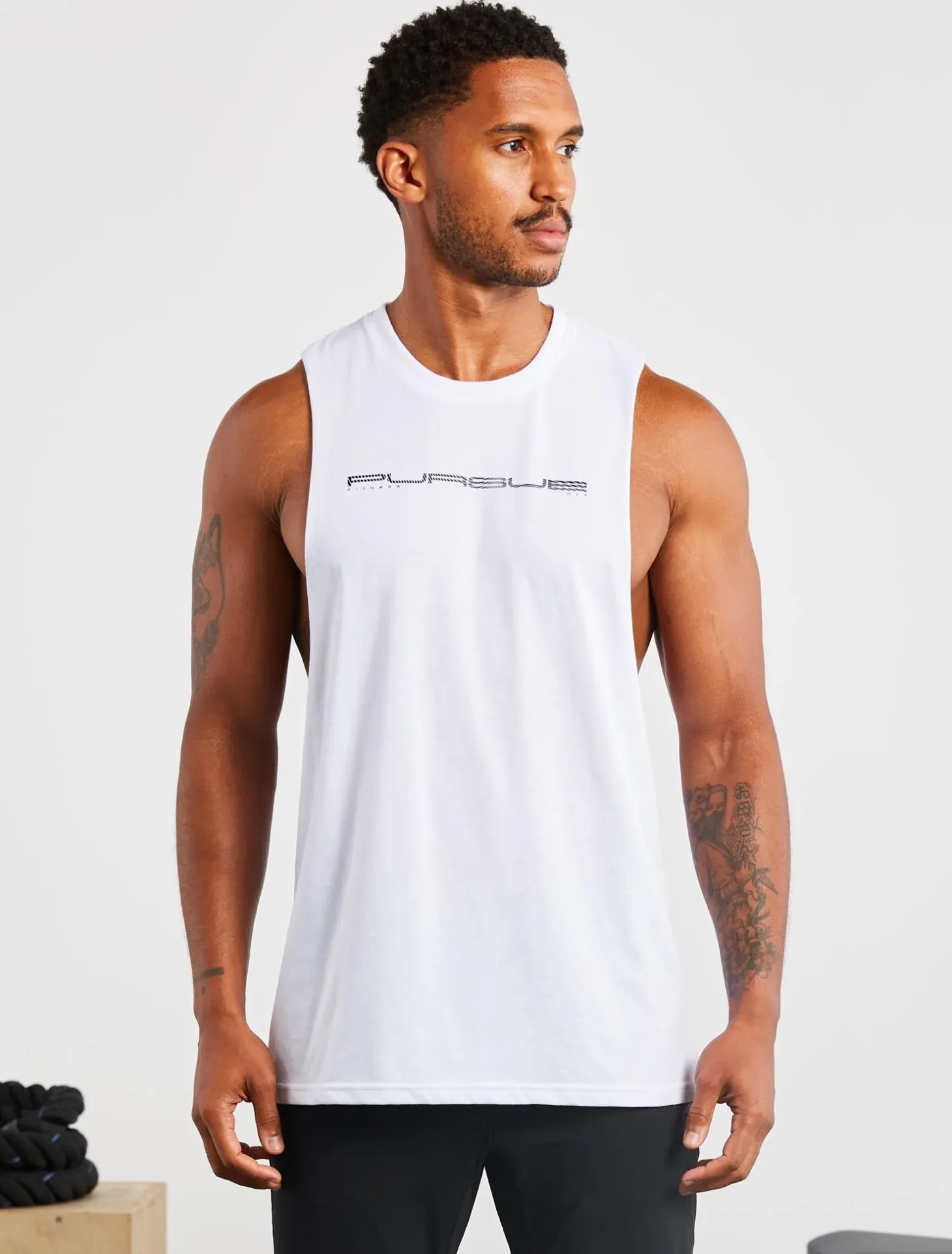 Graphic Drop Arm Tank White