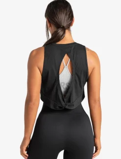 Knot Back Crop Tank Black