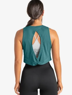Knot Back Crop Tank Moonstone Blue