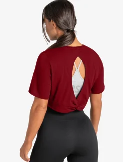 Knot Back Crop T-Shirt Maroon