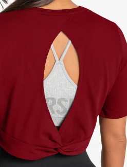 Knot Back Crop T-Shirt Maroon