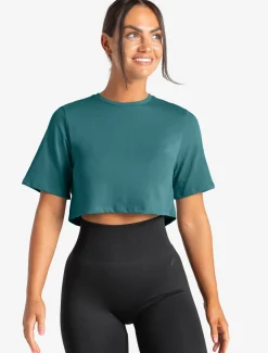 Knot Back Crop T-Shirt Moonstone Blue