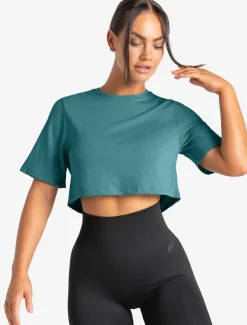 Knot Back Crop T-Shirt Moonstone Blue