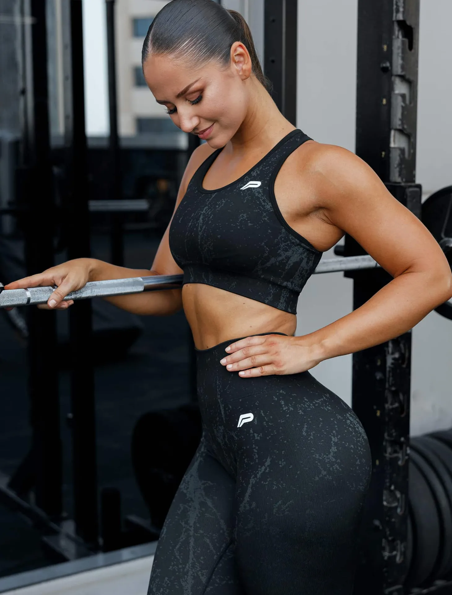 Marble Seamless Sports Bra Black