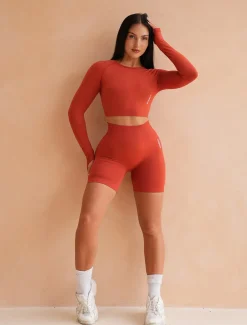 Move Seamless Long Sleeve Crop Top Burnt Red