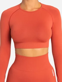 Move Seamless Long Sleeve Crop Top Burnt Red