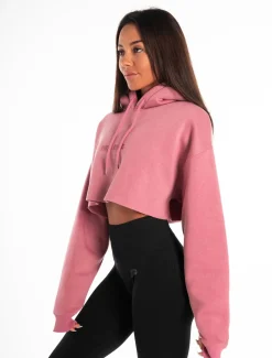 Oversized Crop Hoodie Dark Washed Pink