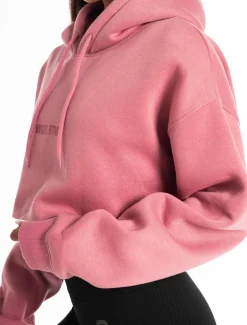 Oversized Crop Hoodie Dark Washed Pink