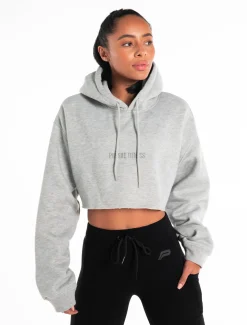 Oversized Crop Hoodie Marl Grey