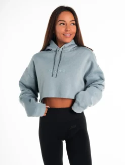 Oversized Crop Hoodie Washed Blue