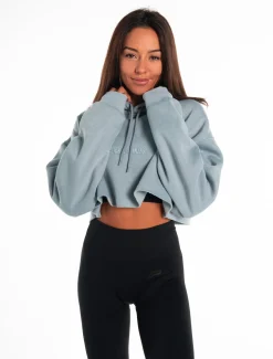Oversized Crop Hoodie Washed Blue