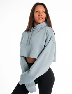 Oversized Crop Hoodie Washed Blue