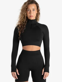 Scrunch Seamless Crop 1/2 Zip Blackout