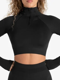 Scrunch Seamless Crop 1/2 Zip Blackout