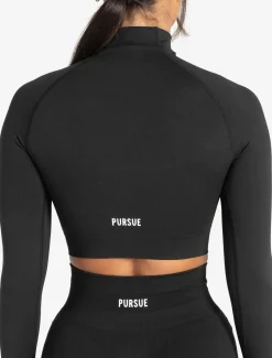 Scrunch Seamless Crop 1/2 Zip Black