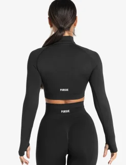 Scrunch Seamless Crop 1/2 Zip Black