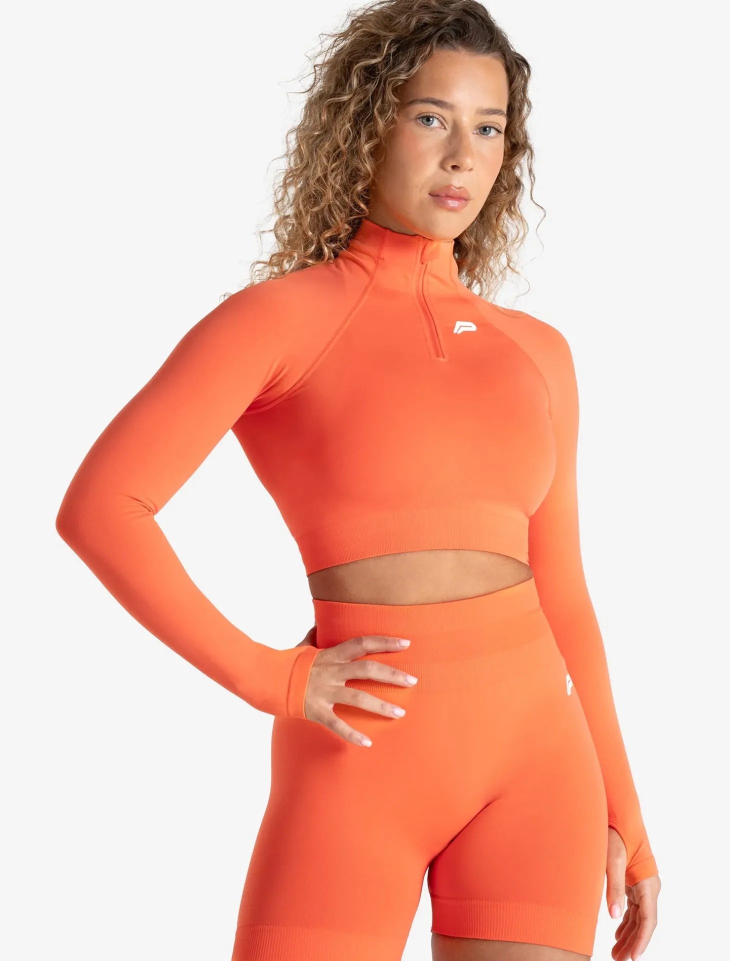 Scrunch Seamless Crop 1/2 Zip Bright Coral