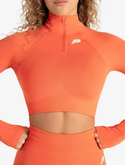 Scrunch Seamless Crop 1/2 Zip Bright Coral